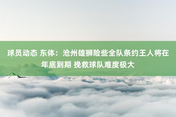 球员动态 东体：沧州雄狮险些全队条约王人将在年底到期 挽救球队难度极大