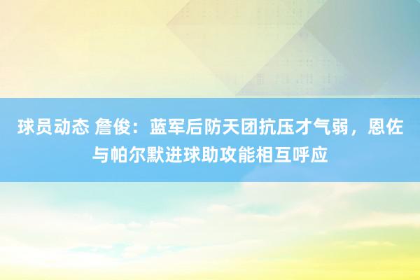 球员动态 詹俊：蓝军后防天团抗压才气弱，恩佐与帕尔默进球助攻能相互呼应